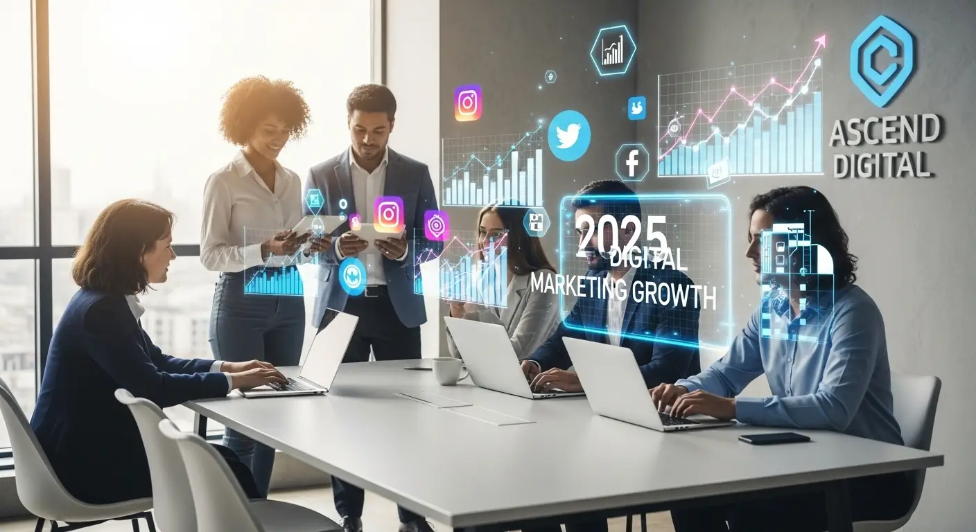 Digital marketing for U.S. businesses in 2025 – team using online strategies for growth.